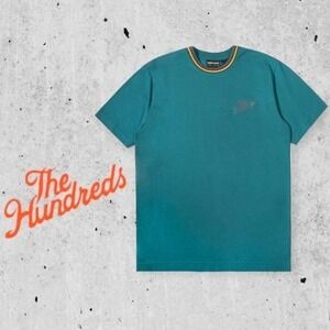 The Hundreds Mens Cord Tee Script Logo Striped Collar Streetwear T-Shirt Teal L